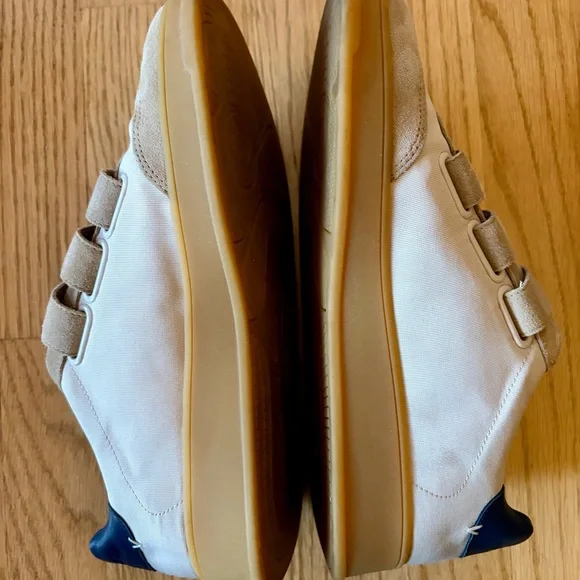 Veronica Beard Reagan Velcro Sneaker Beige & Navy Canvas & Leather Size 10 - Picture 7 of 10